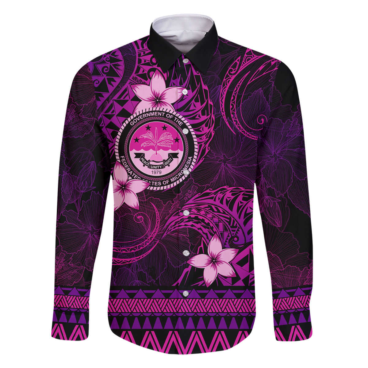FSM Culture Day Family Matching Long Sleeve Bodycon Dress and Hawaiian Shirt Tribal Pattern Pink Version LT01 Dad's Shirt - Long Sleeve Pink - Polynesian Pride