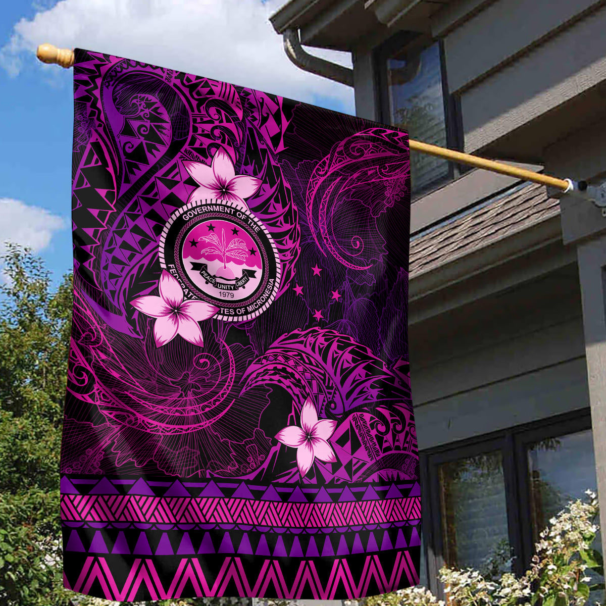 FSM Culture Day Garden Flag Tribal Pattern Pink Version LT01 - Polynesian Pride