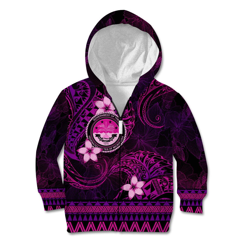 FSM Culture Day Kid Hoodie Tribal Pattern Pink Version LT01 Zip Hoodie Pink - Polynesian Pride