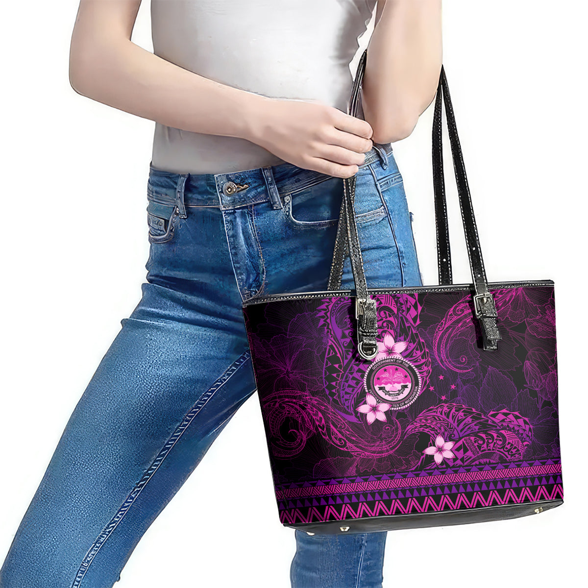 FSM Culture Day Leather Tote Bag Tribal Pattern Pink Version LT01 - Polynesian Pride