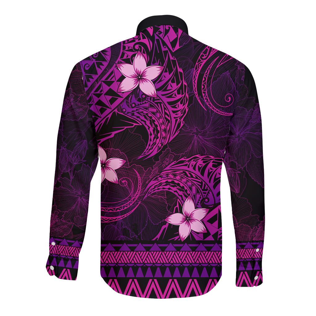FSM Culture Day Long Sleeve Button Shirt Tribal Pattern Pink Version LT01 - Polynesian Pride