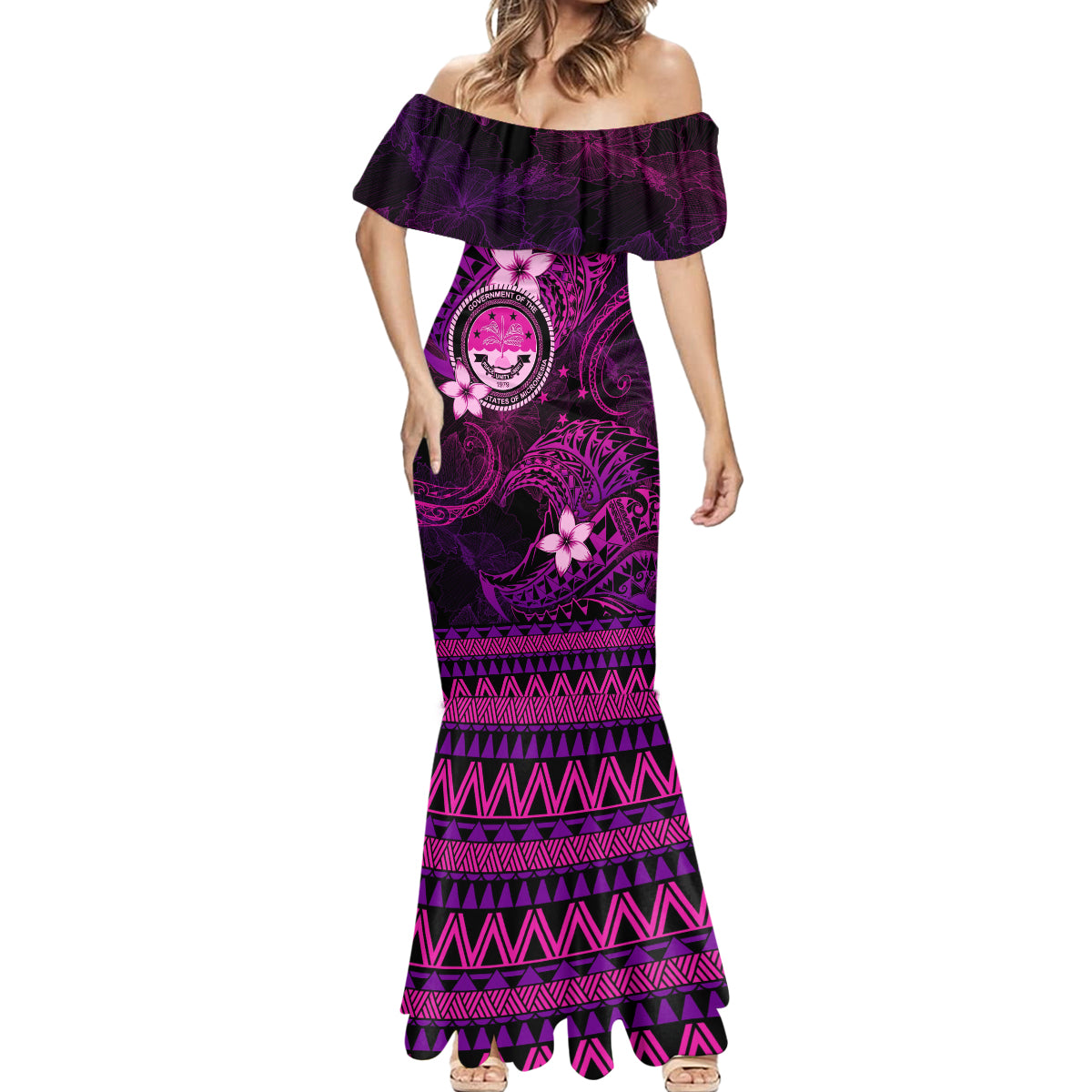 FSM Culture Day Mermaid Dress Tribal Pattern Pink Version LT01 - Polynesian Pride