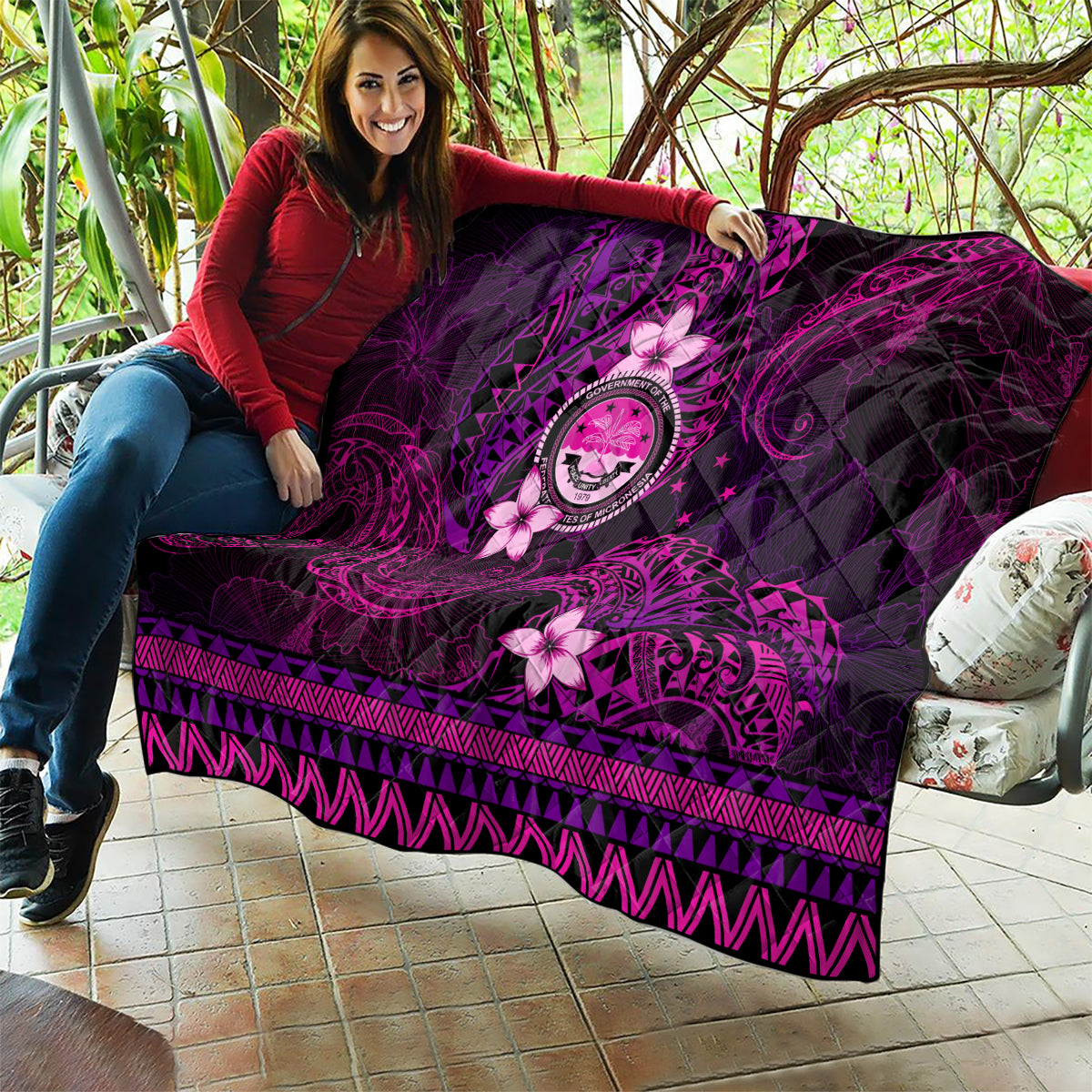 FSM Culture Day Quilt Tribal Pattern Pink Version LT01 - Polynesian Pride