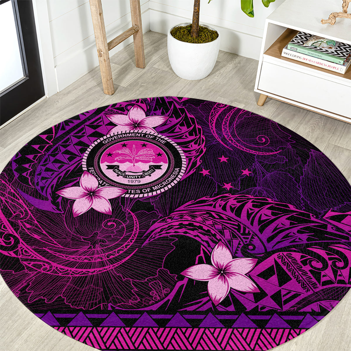 FSM Culture Day Round Carpet Tribal Pattern Pink Version LT01 Pink - Polynesian Pride