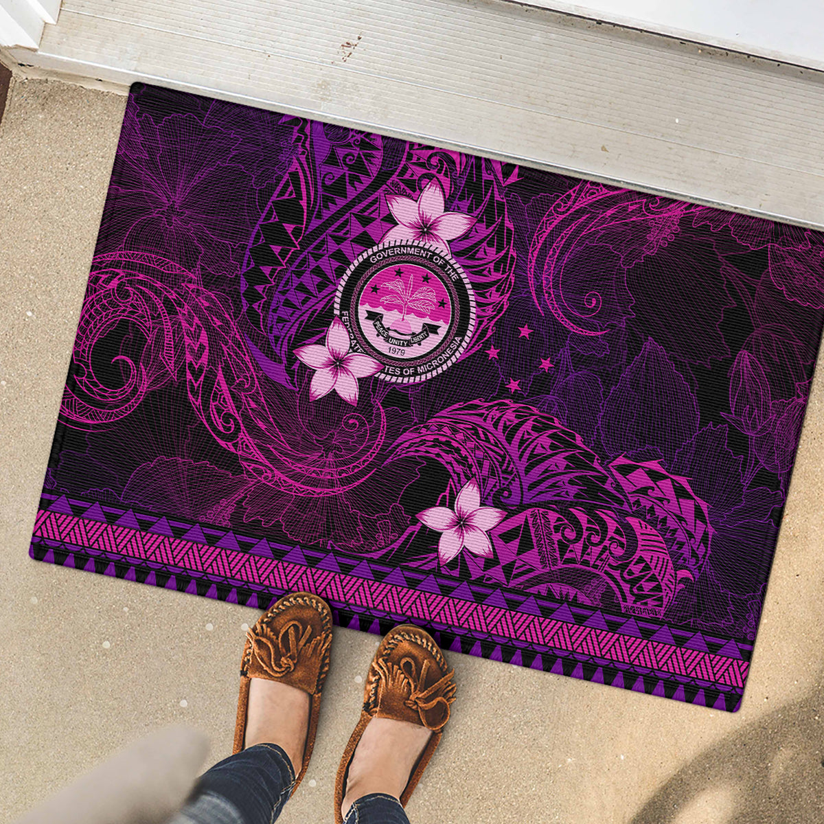 FSM Culture Day Rubber Doormat Tribal Pattern Pink Version LT01 - Polynesian Pride