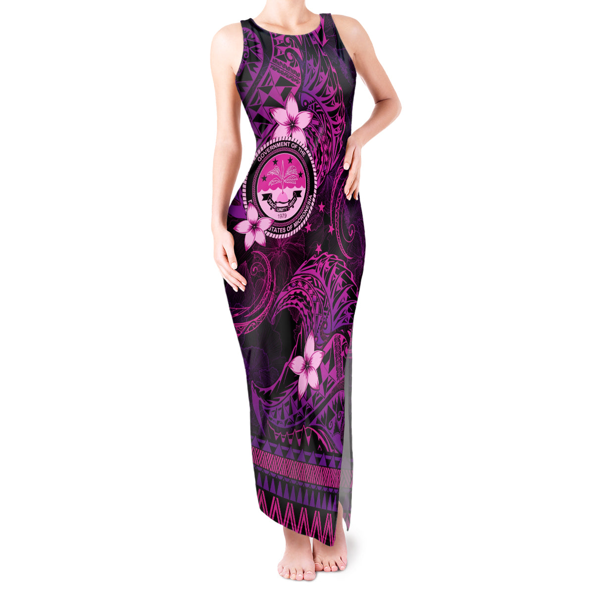 FSM Culture Day Tank Maxi Dress Tribal Pattern Pink Version LT01 Women Pink - Polynesian Pride