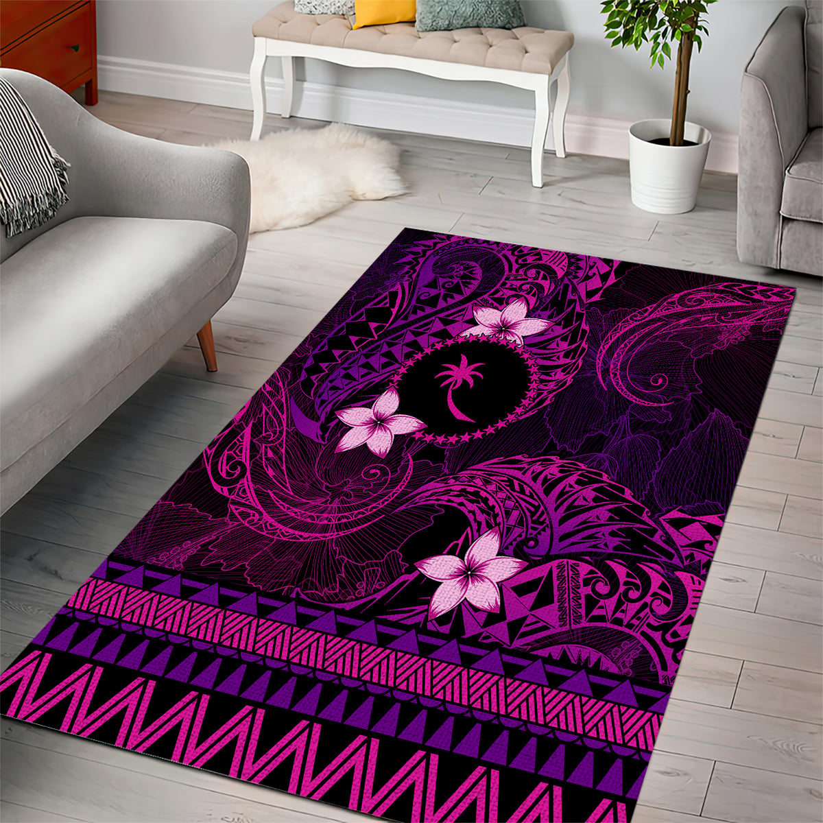 FSM Chuuk State Area Rug Tribal Pattern Pink Version LT01 - Polynesian Pride
