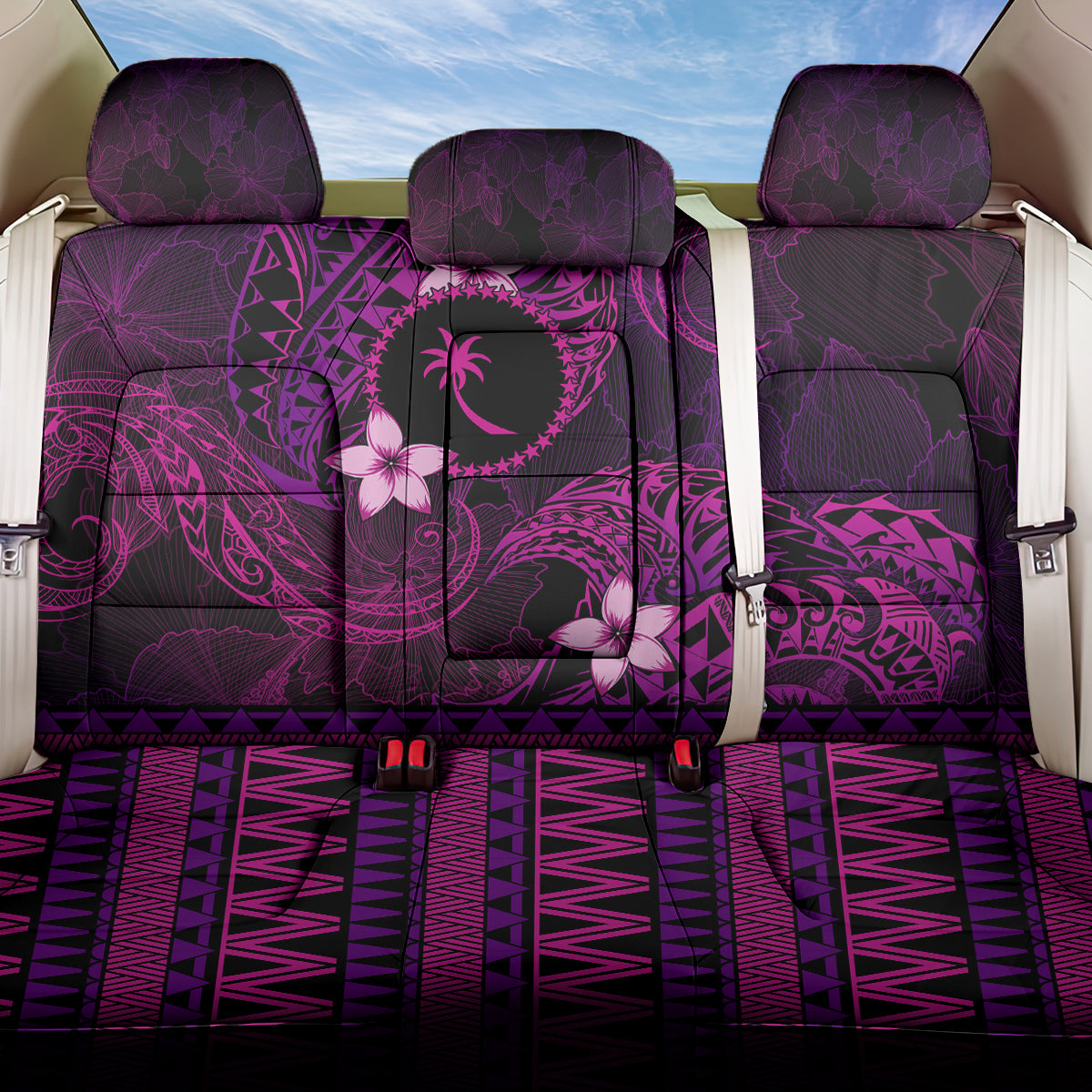 FSM Chuuk State Back Car Seat Cover Tribal Pattern Pink Version LT01