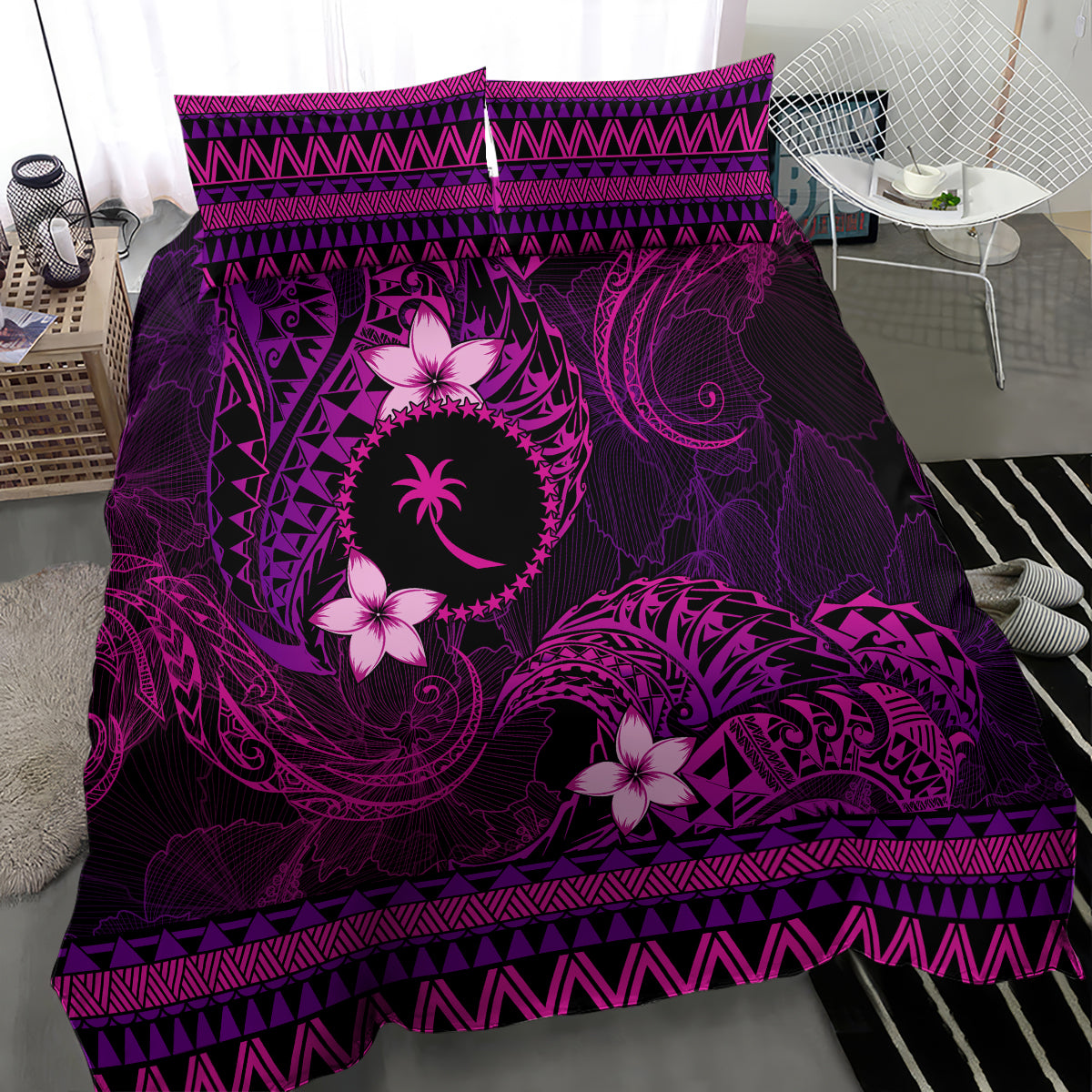 FSM Chuuk State Bedding Set Tribal Pattern Pink Version LT01 - Polynesian Pride
