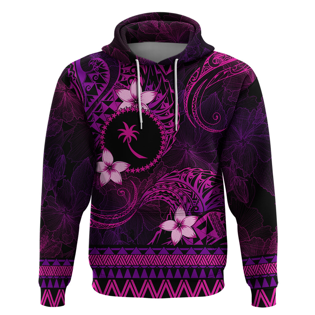 FSM Chuuk State Zip Hoodie Tribal Pattern Pink Version LT01 Pullover Hoodie Pink - Polynesian Pride