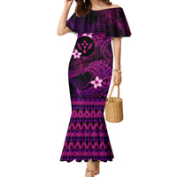 FSM Kosrae State Family Matching Mermaid Dress and Hawaiian Shirt Tribal Pattern Pink Version LT01 Mom's Dress Pink - Polynesian Pride