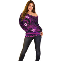 FSM Kosrae State Off Shoulder Sweater Tribal Pattern Pink Version LT01 - Polynesian Pride