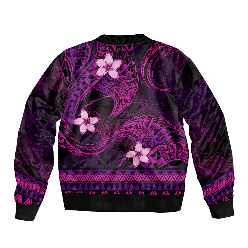 FSM Kosrae State Sleeve Zip Bomber Jacket Tribal Pattern Pink Version LT01 - Polynesian Pride
