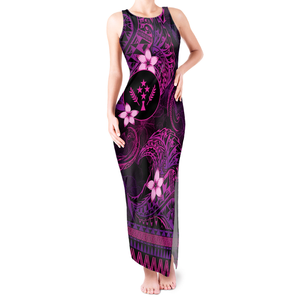 FSM Kosrae State Tank Maxi Dress Tribal Pattern Pink Version LT01 Women Pink - Polynesian Pride