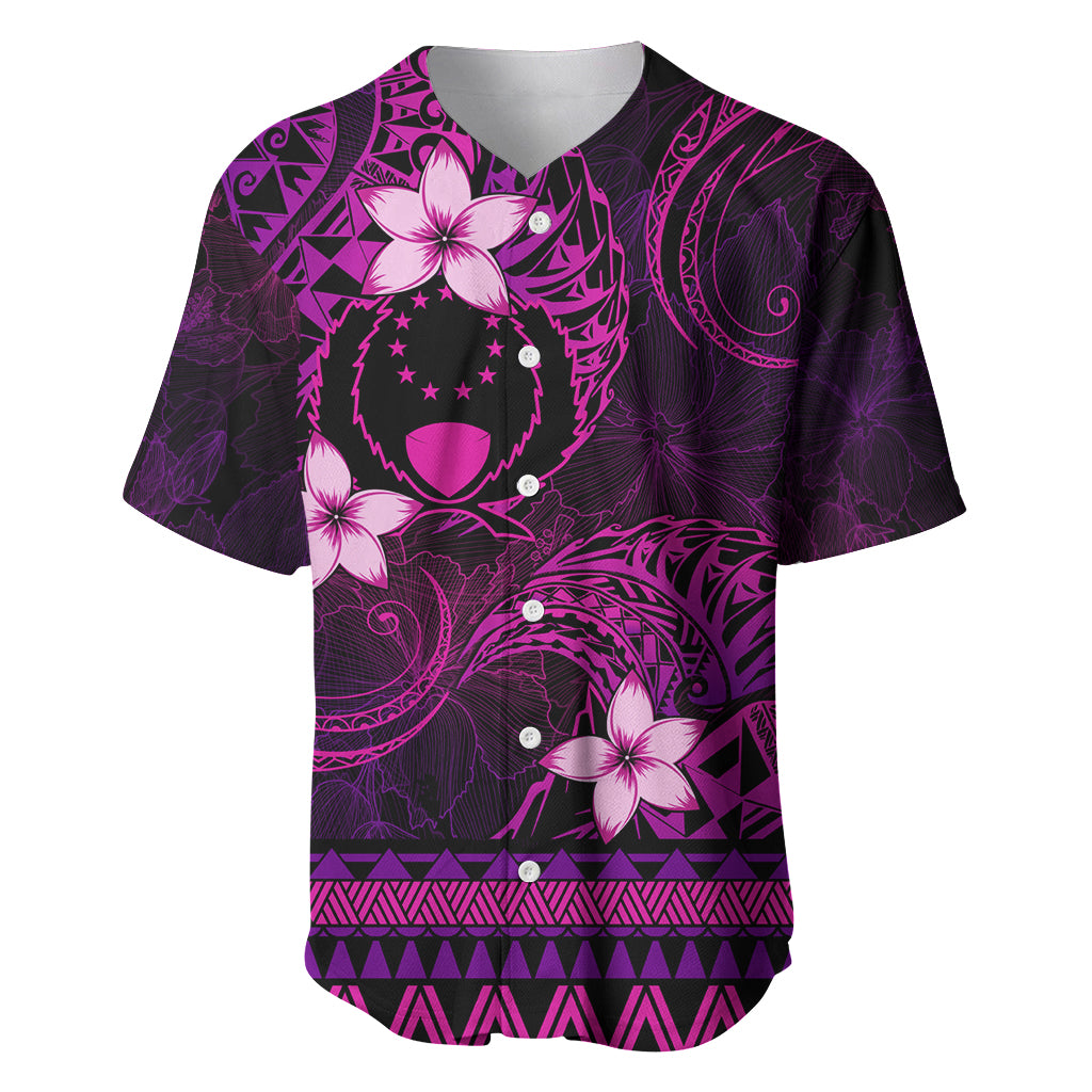 FSM Pohnpei State Baseball Jersey Tribal Pattern Pink Version LT01 Pink - Polynesian Pride