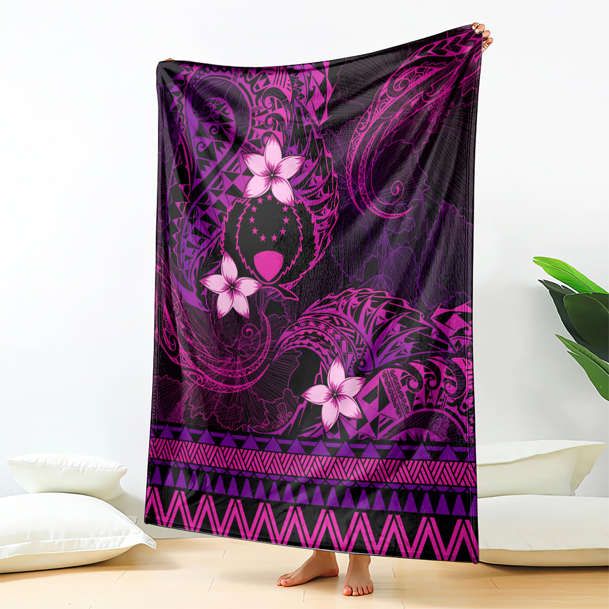 FSM Pohnpei State Blanket Tribal Pattern Pink Version LT01 - Polynesian Pride