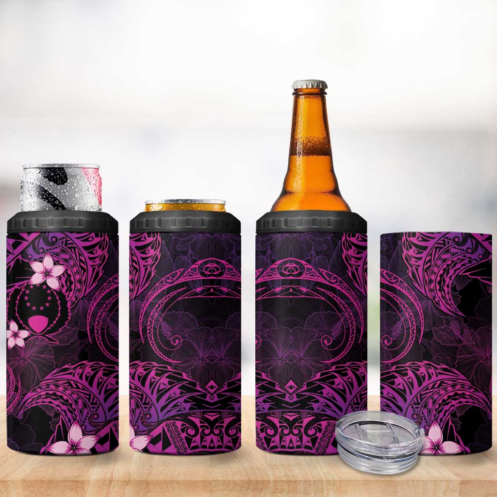 FSM Pohnpei State 4 in 1 Can Cooler Tumbler Tribal Pattern Pink Version