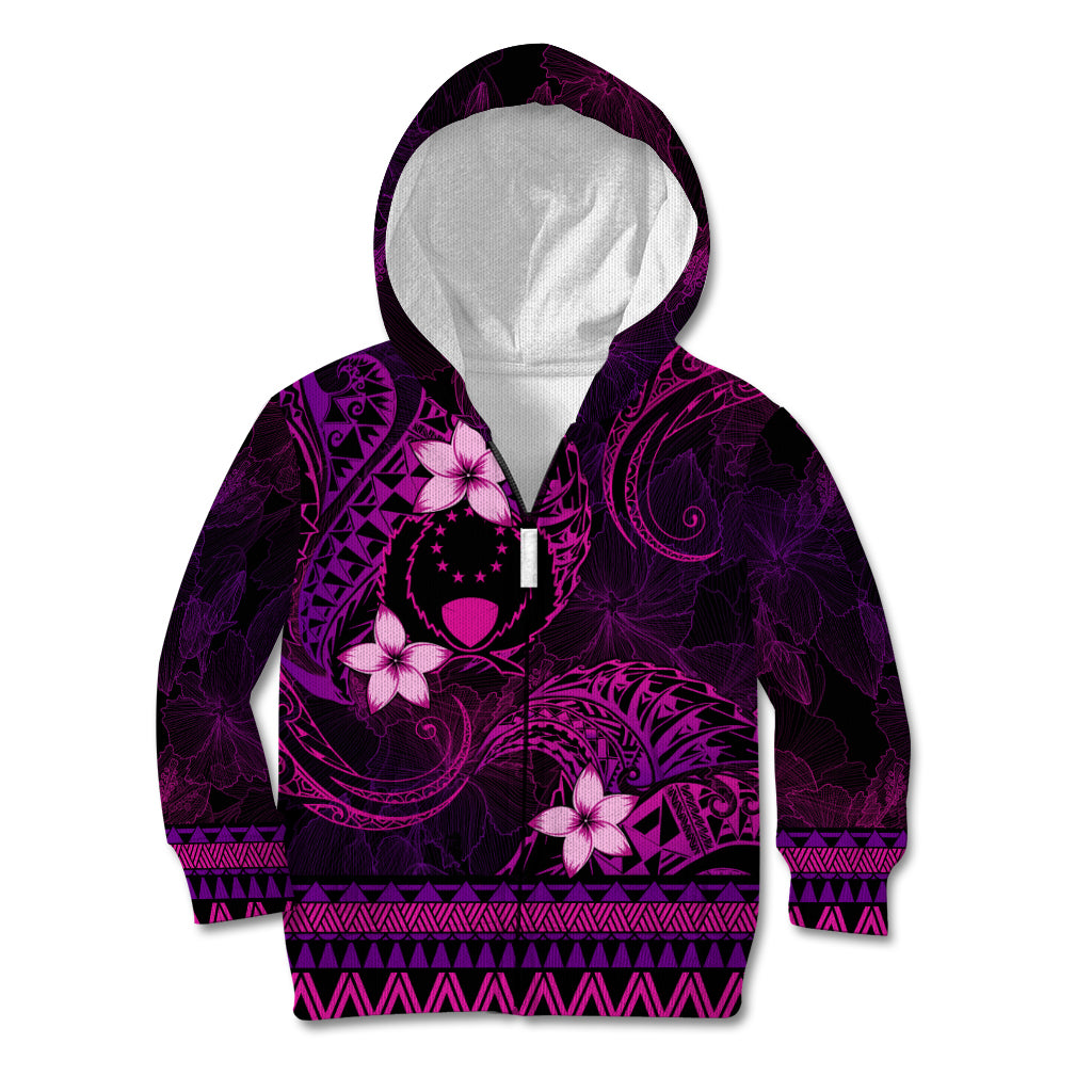 FSM Pohnpei State Kid Hoodie Tribal Pattern Pink Version LT01 Zip Hoodie Pink - Polynesian Pride