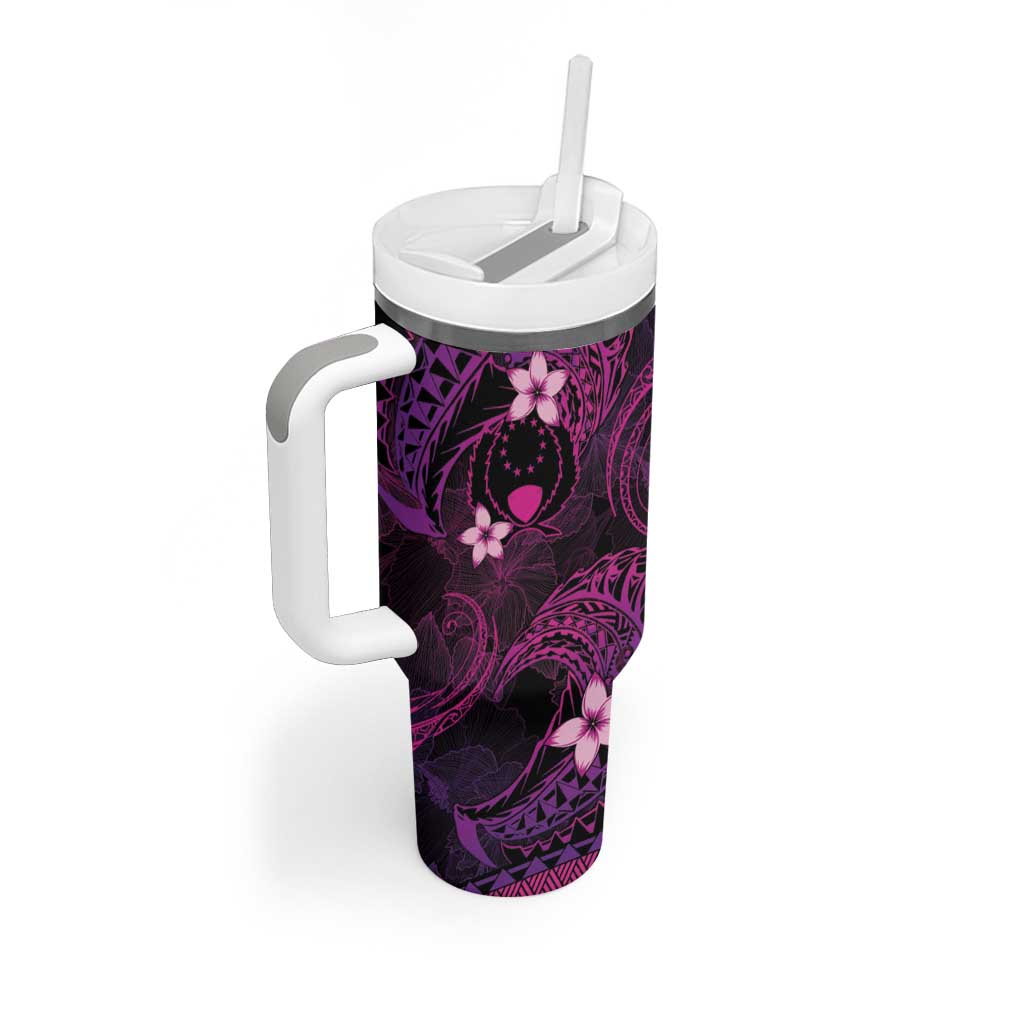 FSM Pohnpei State Tumbler With Handle Tribal Pattern Pink Version