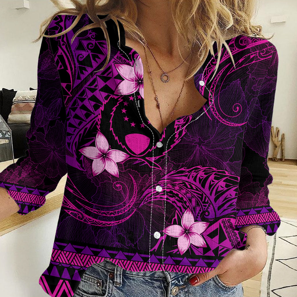 FSM Pohnpei State Women Casual Shirt Tribal Pattern Pink Version LT01 Female Pink - Polynesian Pride