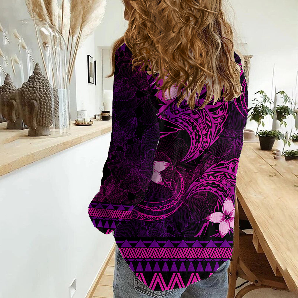 FSM Pohnpei State Women Casual Shirt Tribal Pattern Pink Version LT01 - Polynesian Pride