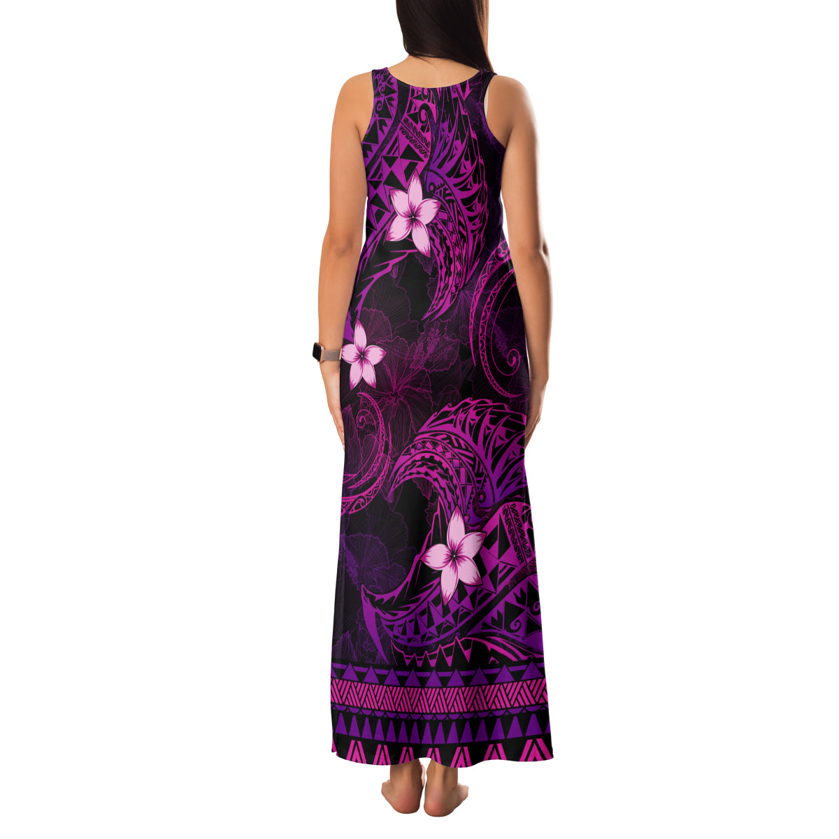 FSM Yap State Family Matching Tank Maxi Dress and Hawaiian Shirt Tribal Pattern Pink Version LT01 - Polynesian Pride