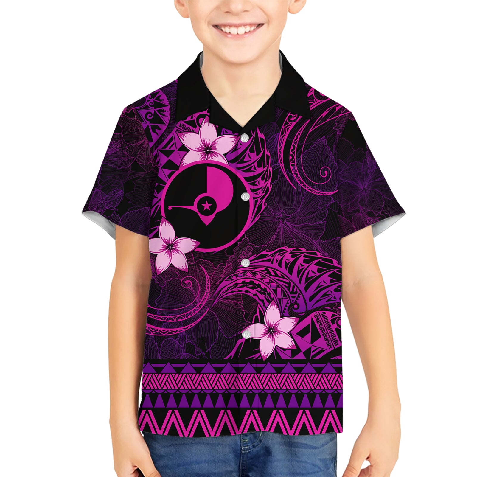 FSM Yap State Kid Hawaiian Shirt Tribal Pattern Pink Version LT01 Kid Pink - Polynesian Pride