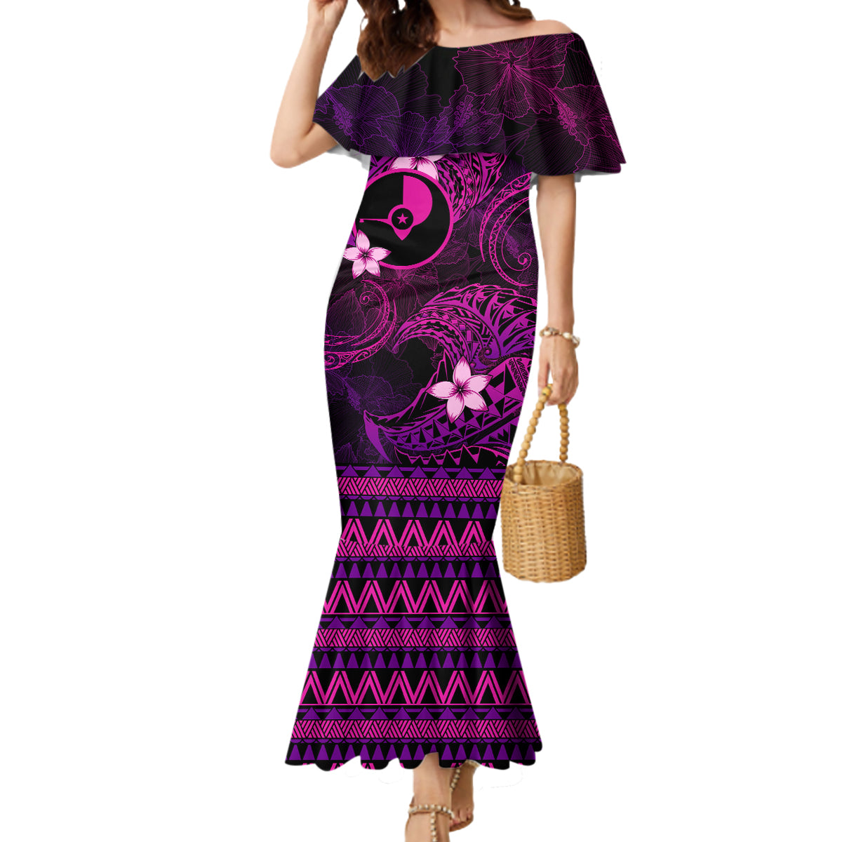 FSM Yap State Mermaid Dress Tribal Pattern Pink Version LT01 Women Pink - Polynesian Pride