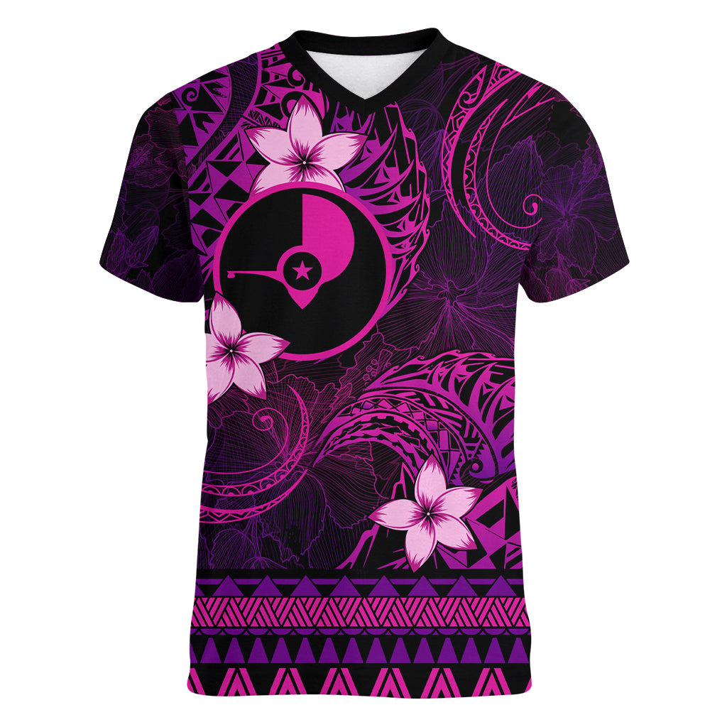 FSM Yap State Women V Neck T Shirt Tribal Pattern Pink Version LT01 Female Pink - Polynesian Pride