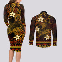 FSM Culture Day Couples Matching Long Sleeve Bodycon Dress and Long Sleeve Button Shirt Tribal Pattern Gold Version LT01 - Polynesian Pride
