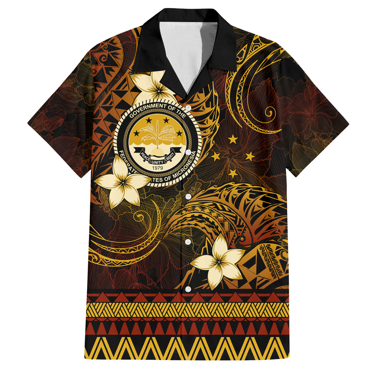 FSM Culture Day Family Matching Long Sleeve Bodycon Dress and Hawaiian Shirt Tribal Pattern Gold Version LT01 Dad's Shirt - Short Sleeve Gold - Polynesian Pride