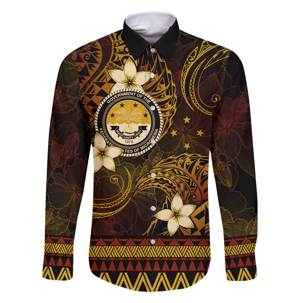 FSM Culture Day Family Matching Long Sleeve Bodycon Dress and Hawaiian Shirt Tribal Pattern Gold Version LT01 Dad's Shirt - Long Sleeve Gold - Polynesian Pride