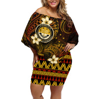 FSM Culture Day Family Matching Off Shoulder Short Dress and Hawaiian Shirt Tribal Pattern Gold Version LT01 Mom's Dress Gold - Polynesian Pride