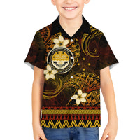 FSM Culture Day Family Matching Off Shoulder Short Dress and Hawaiian Shirt Tribal Pattern Gold Version LT01 Son's Shirt Gold - Polynesian Pride