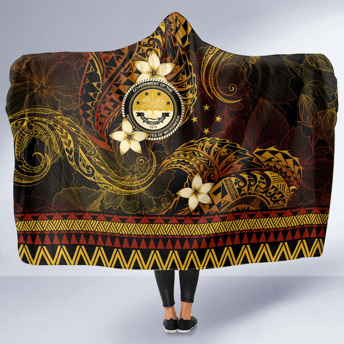 FSM Culture Day Hooded Blanket Tribal Pattern Gold Version LT01 - Polynesian Pride