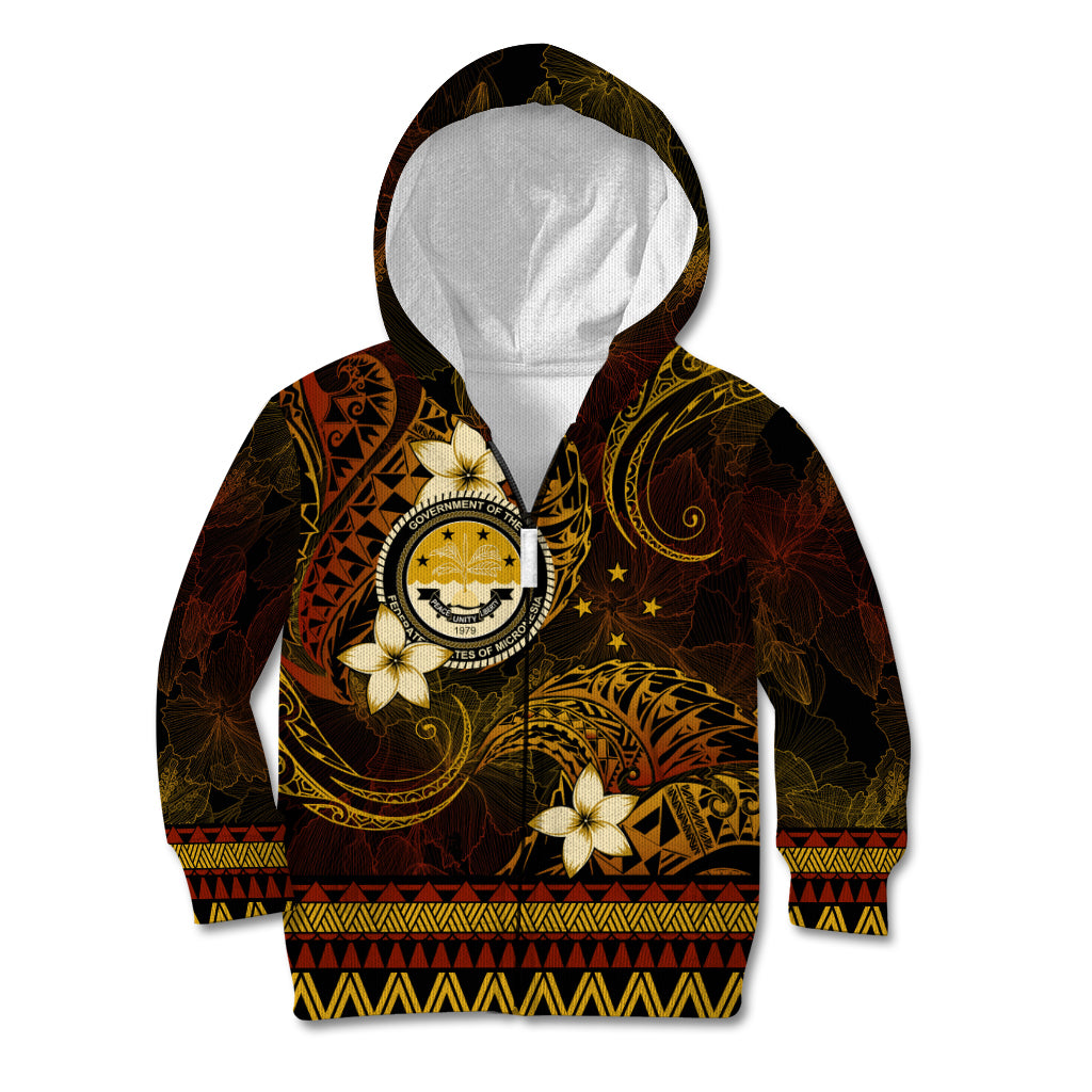 FSM Culture Day Kid Hoodie Tribal Pattern Gold Version LT01 Zip Hoodie Gold - Polynesian Pride