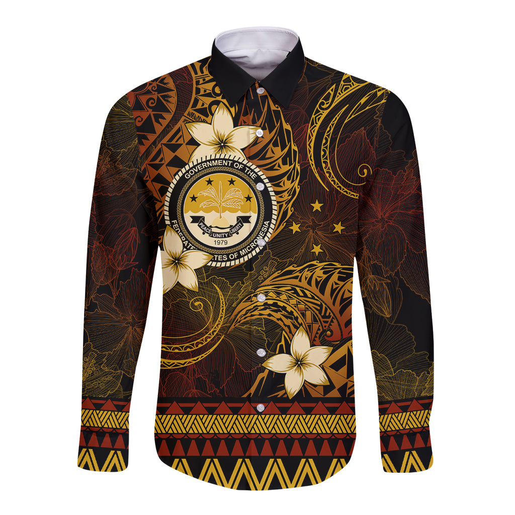FSM Culture Day Long Sleeve Button Shirt Tribal Pattern Gold Version LT01 Unisex Gold - Polynesian Pride