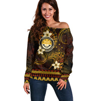 FSM Culture Day Off Shoulder Sweater Tribal Pattern Gold Version LT01 Women Gold - Polynesian Pride
