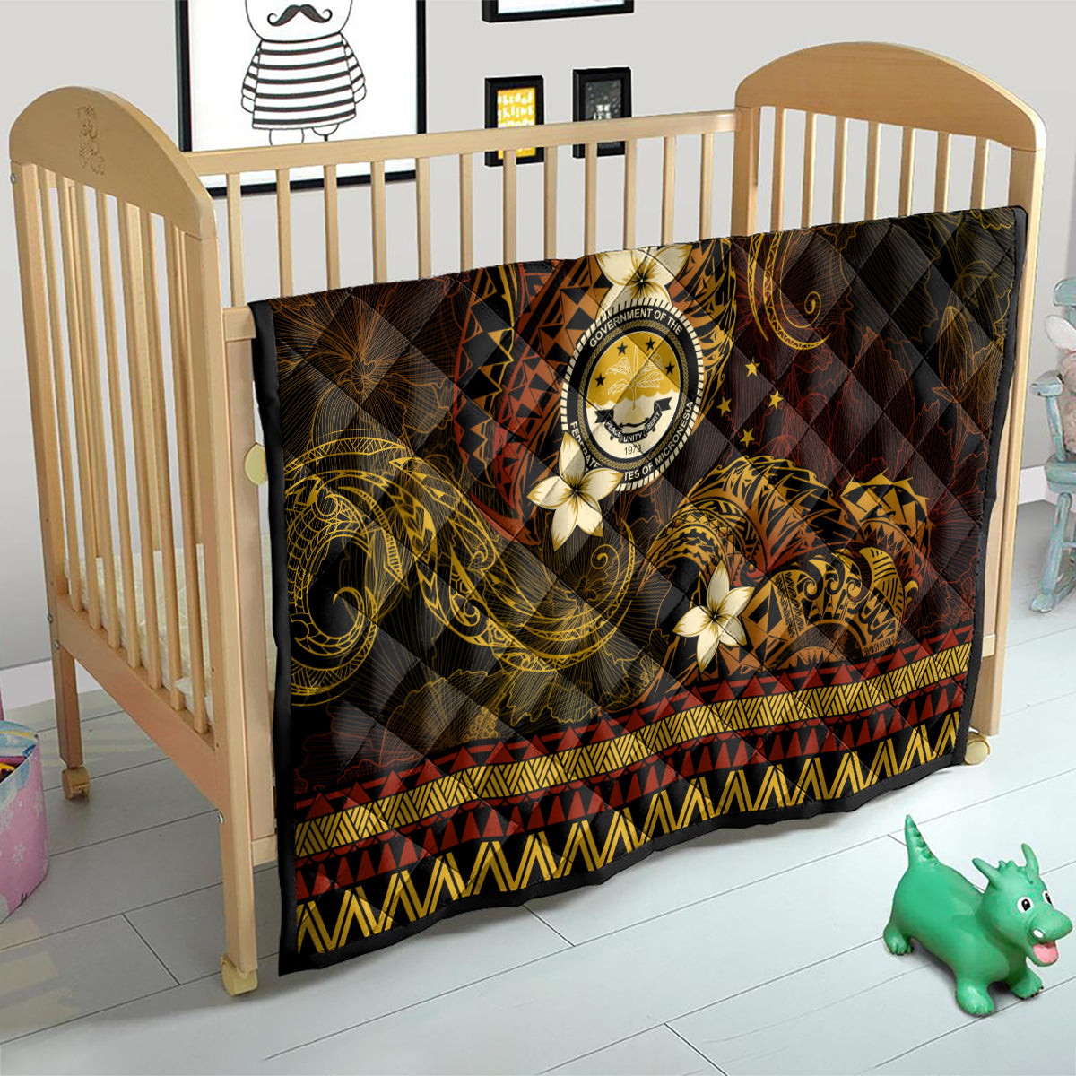 FSM Culture Day Quilt Tribal Pattern Gold Version LT01 - Polynesian Pride