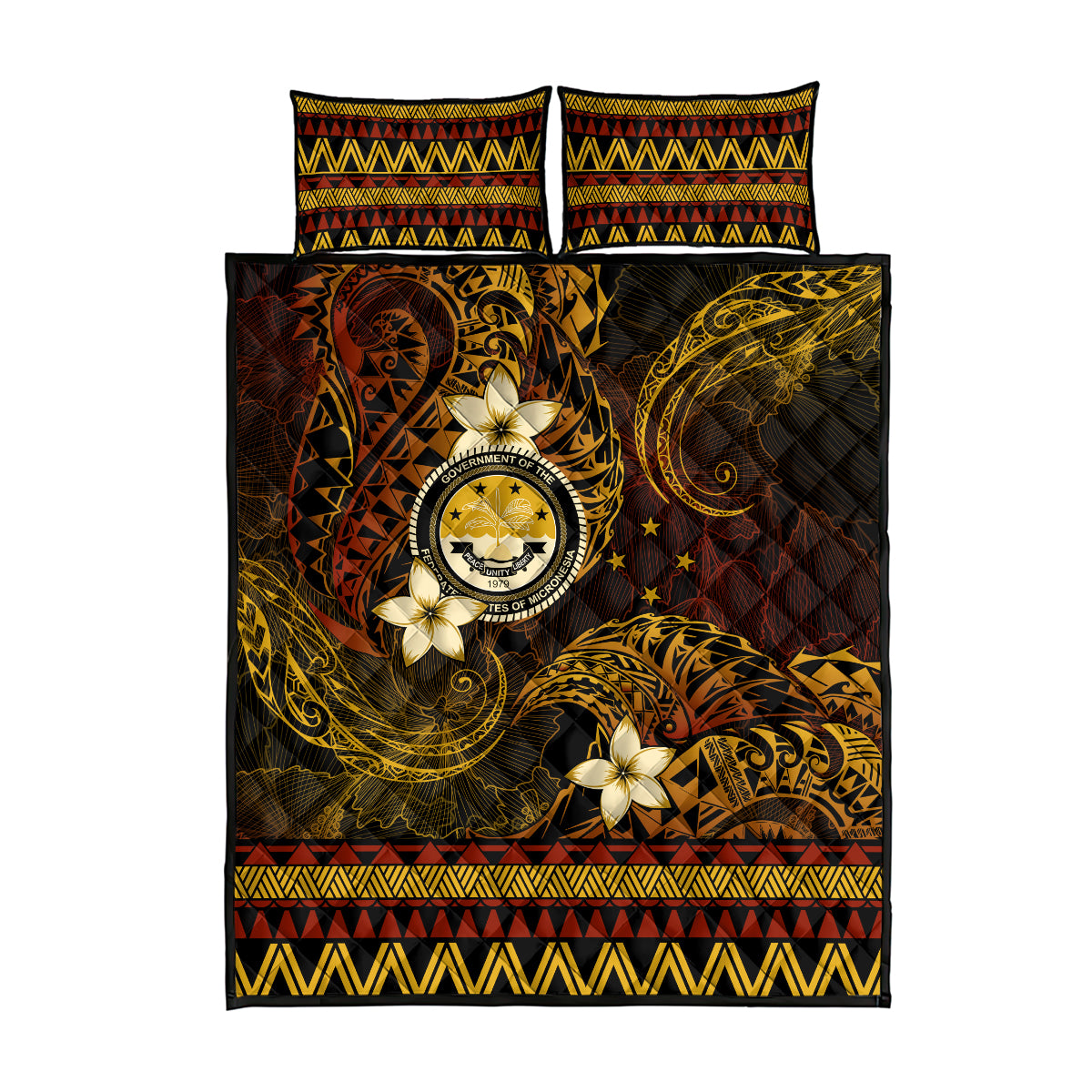 FSM Culture Day Quilt Bed Set Tribal Pattern Gold Version LT01 - Polynesian Pride