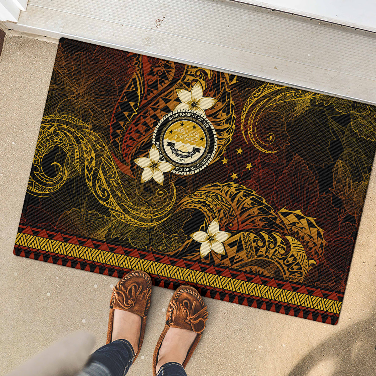 FSM Culture Day Rubber Doormat Tribal Pattern Gold Version LT01 - Polynesian Pride