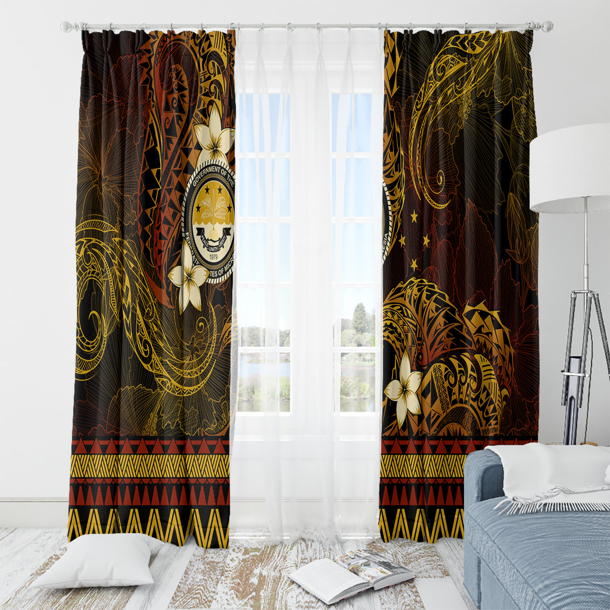 FSM Culture Day Window Curtain Tribal Pattern Gold Version LT01 - Polynesian Pride