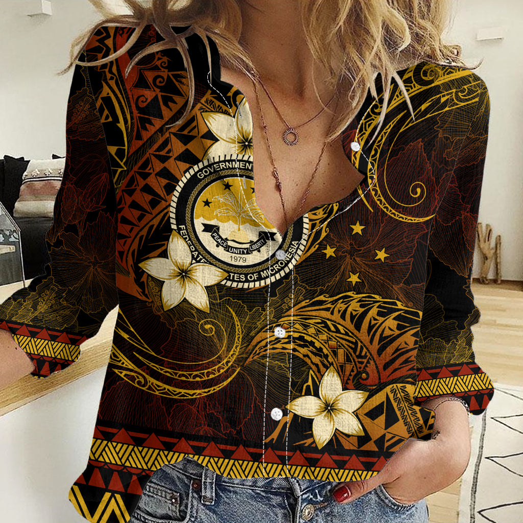 FSM Culture Day Women Casual Shirt Tribal Pattern Gold Version LT01 Female Gold - Polynesian Pride