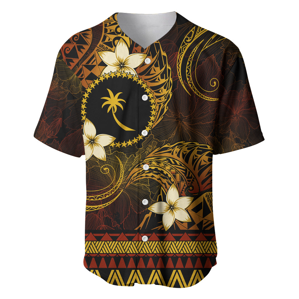 FSM Chuuk State Baseball Jersey Tribal Pattern Gold Version LT01 Gold - Polynesian Pride