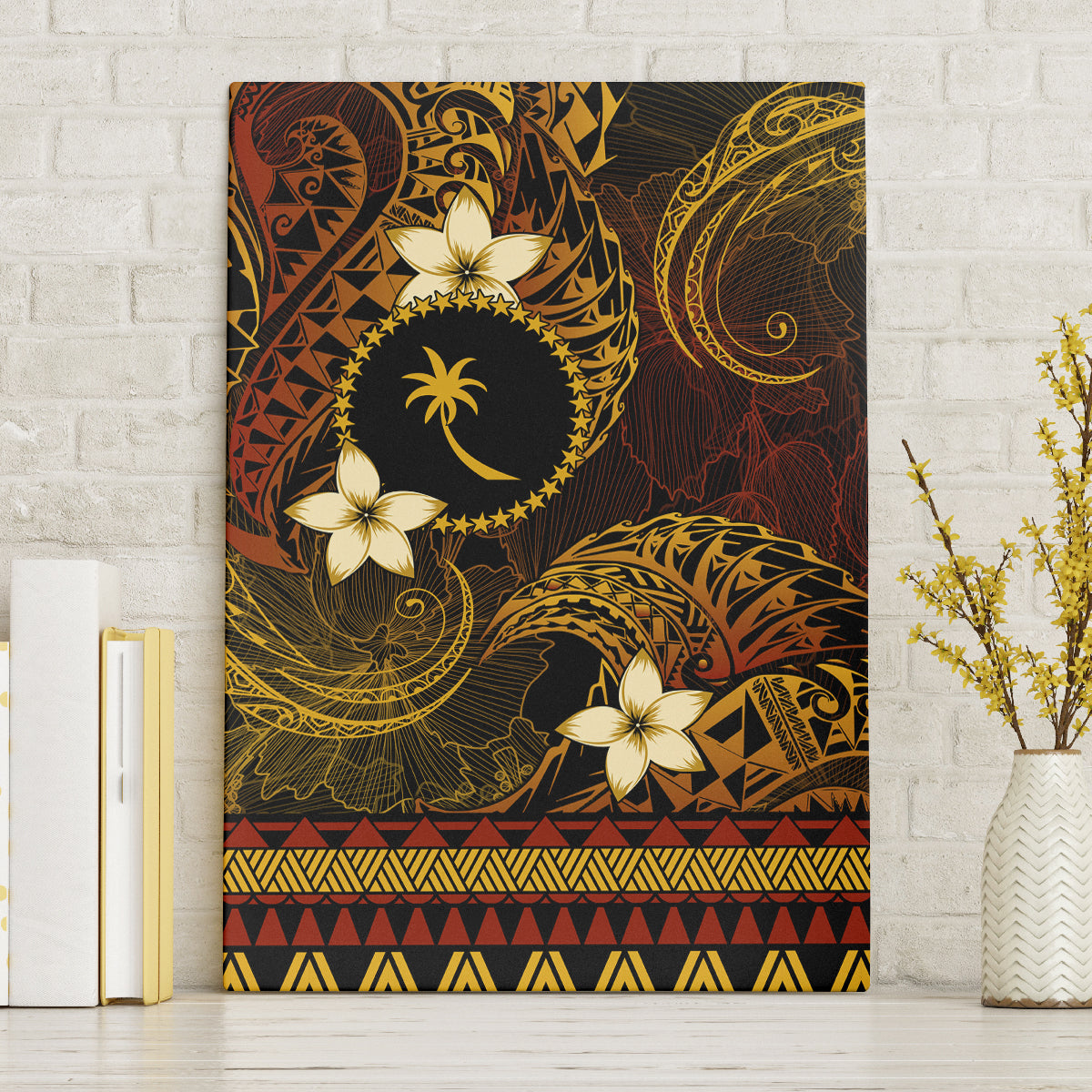 FSM Chuuk State Canvas Wall Art Tribal Pattern Gold Version LT01 Gold - Polynesian Pride