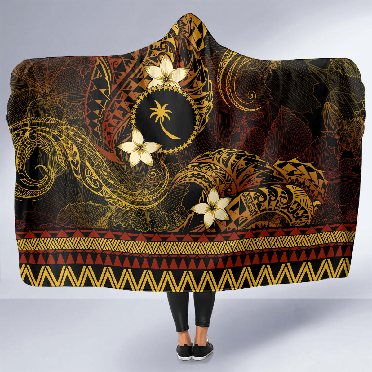 FSM Chuuk State Hooded Blanket Tribal Pattern Gold Version LT01 - Polynesian Pride