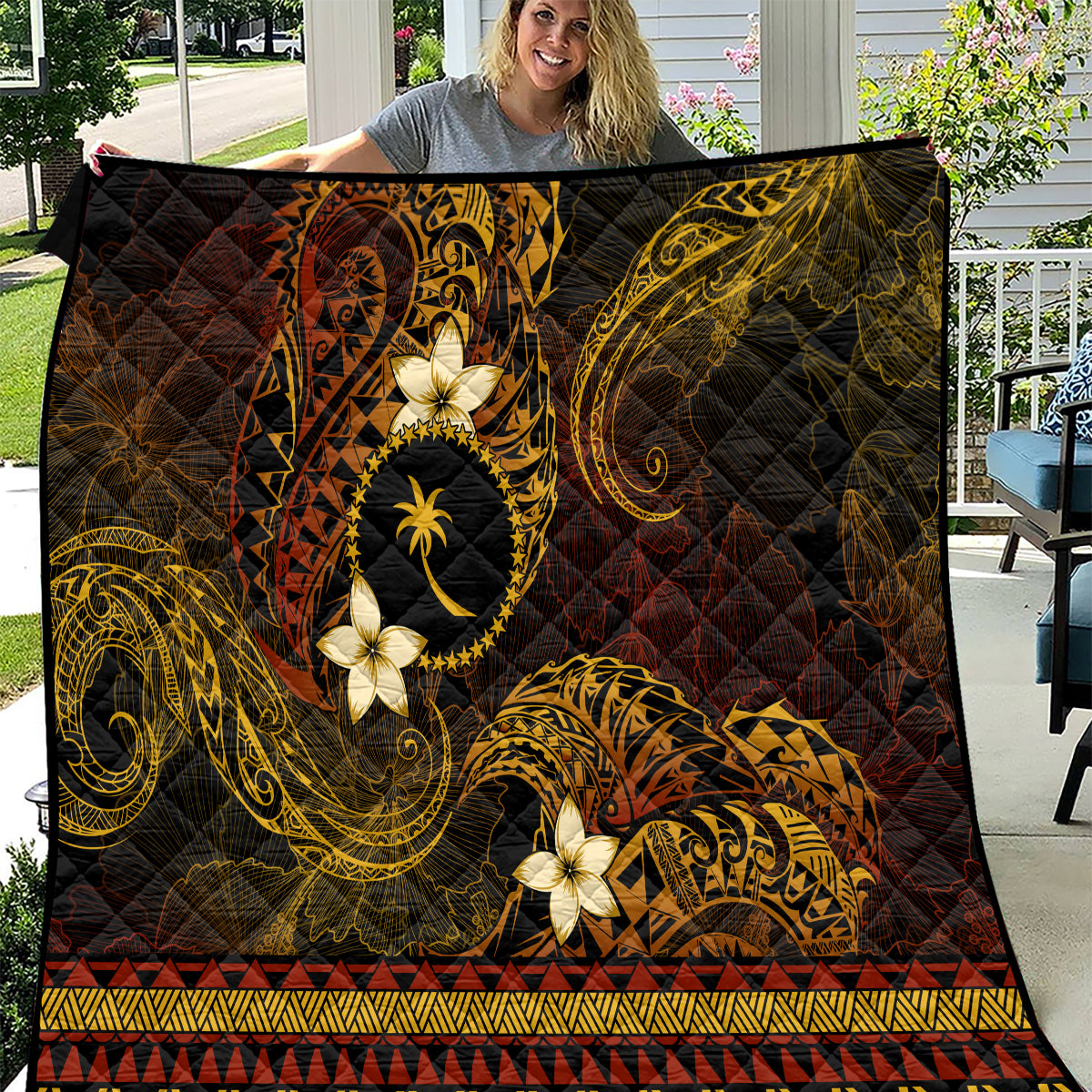 FSM Chuuk State Quilt Tribal Pattern Gold Version LT01 Gold - Polynesian Pride