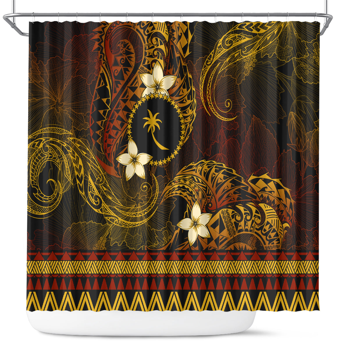 FSM Chuuk State Shower Curtain Tribal Pattern Gold Version LT01 Gold - Polynesian Pride