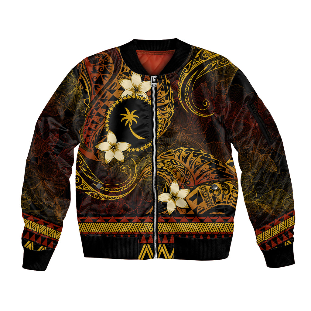 FSM Chuuk State Sleeve Zip Bomber Jacket Tribal Pattern Gold Version LT01 Unisex Gold - Polynesian Pride