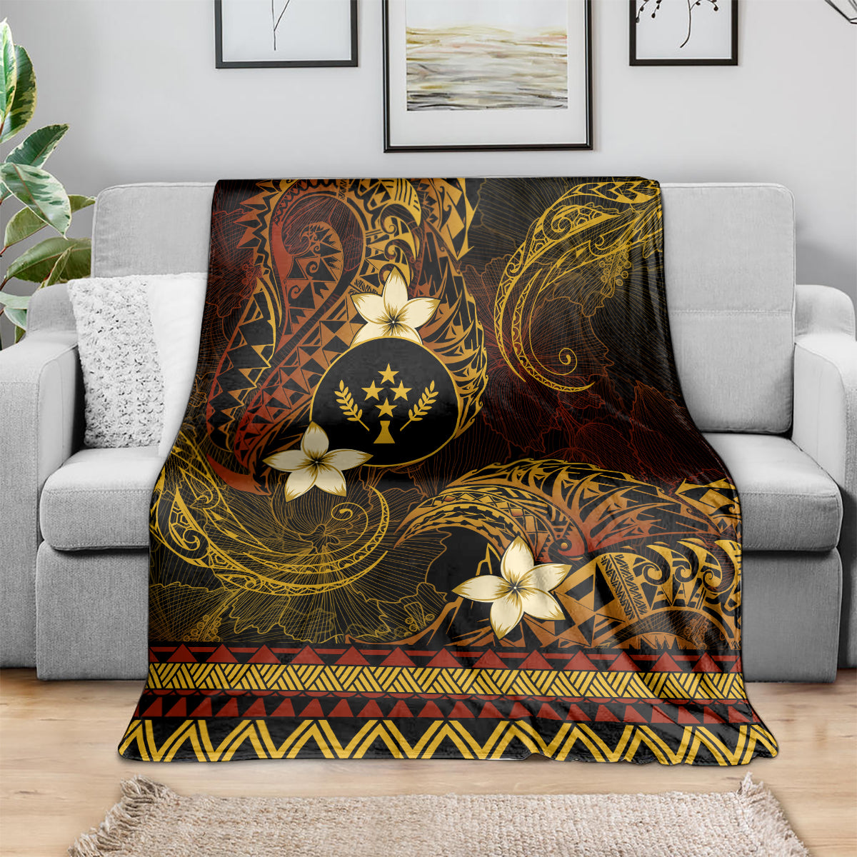 FSM Kosrae State Blanket Tribal Pattern Gold Version LT01 - Polynesian Pride